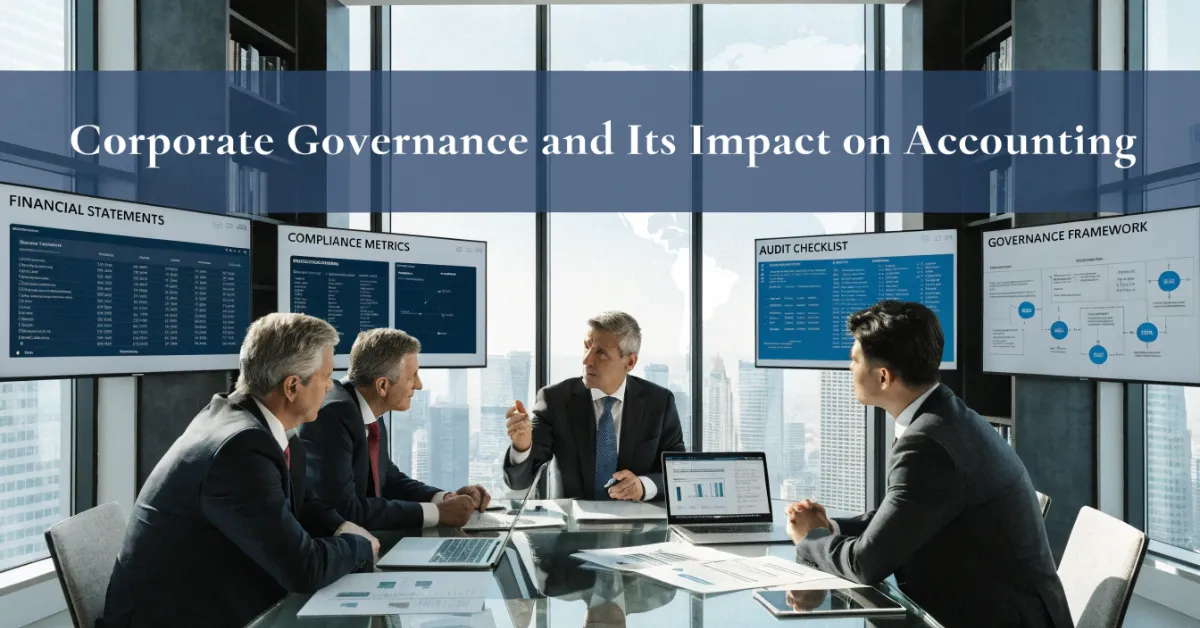 Corporate Governance board meeting reviewing financial reporting, accounting compliance, internal controls, and corporate governance framework.