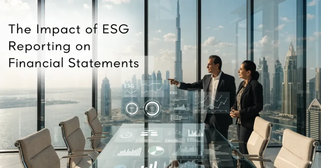 ESG Reporting cover image showing executives reviewing sustainability reporting and financial statements in a modern corporate office.