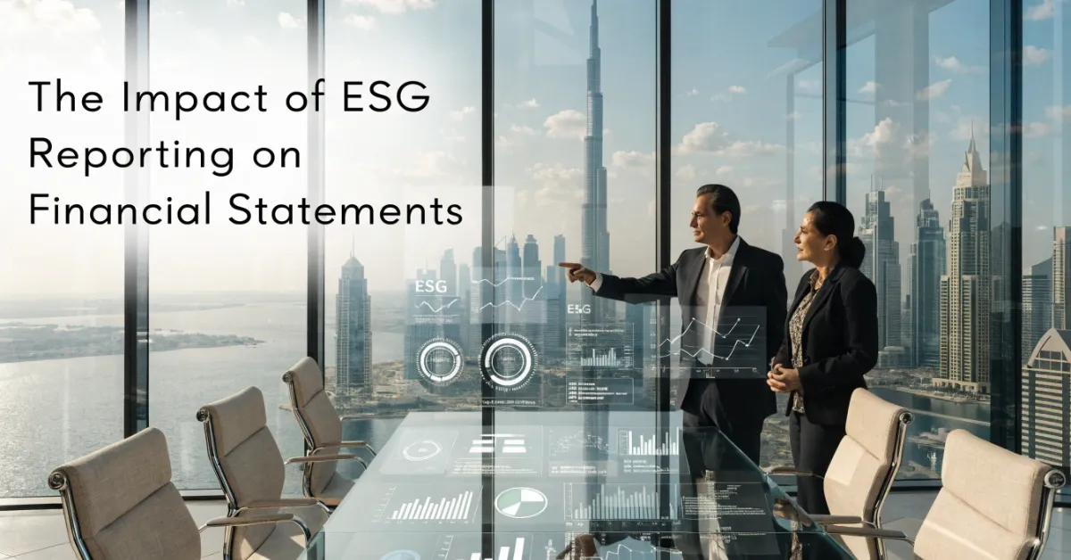 ESG Reporting cover image showing executives reviewing sustainability reporting and financial statements in a modern corporate office.