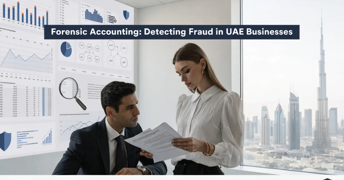 Forensic Accounting professional reviewing financial records to detect fraud and strengthen financial compliance in UAE businesses.