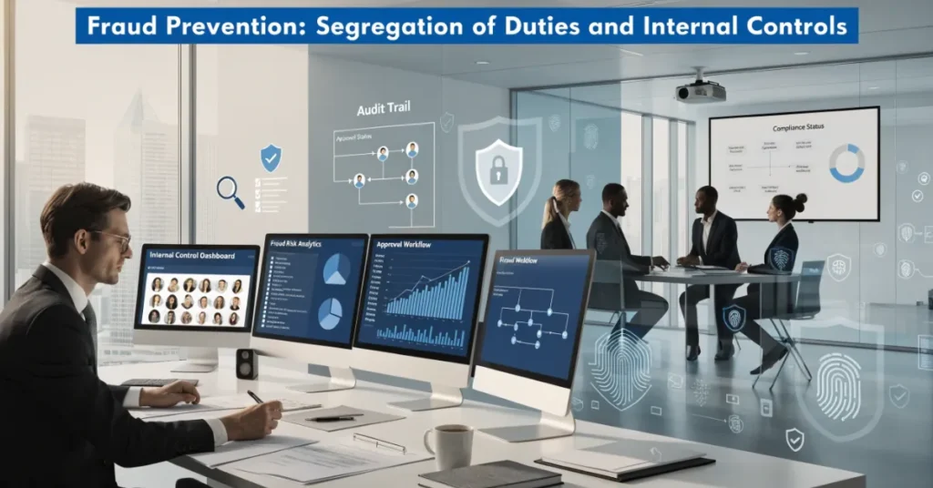 Fraud Prevention through segregation of duties and internal controls in a modern corporate accounting office.