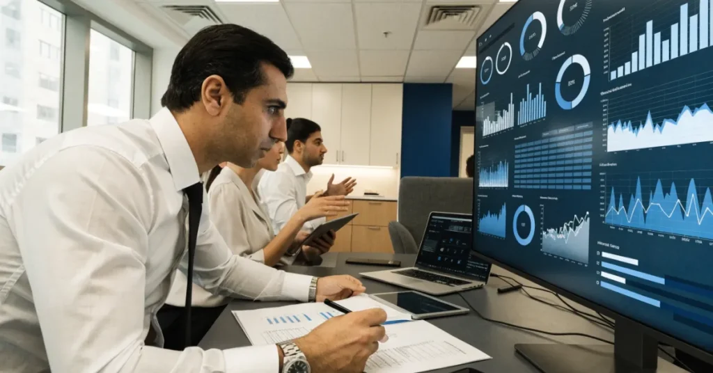 Accountant analyzing Non-Financial KPIs including customer satisfaction, productivity, and operational performance for better business decisions.