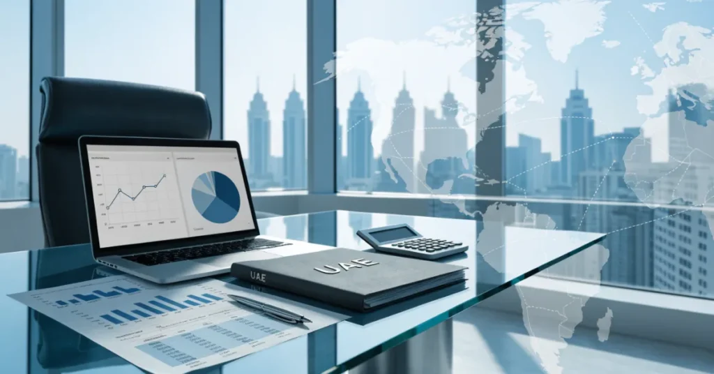 Tax Residency Certificates in the UAE with accounting records, financial reporting documents, tax compliance files, and international business finance.