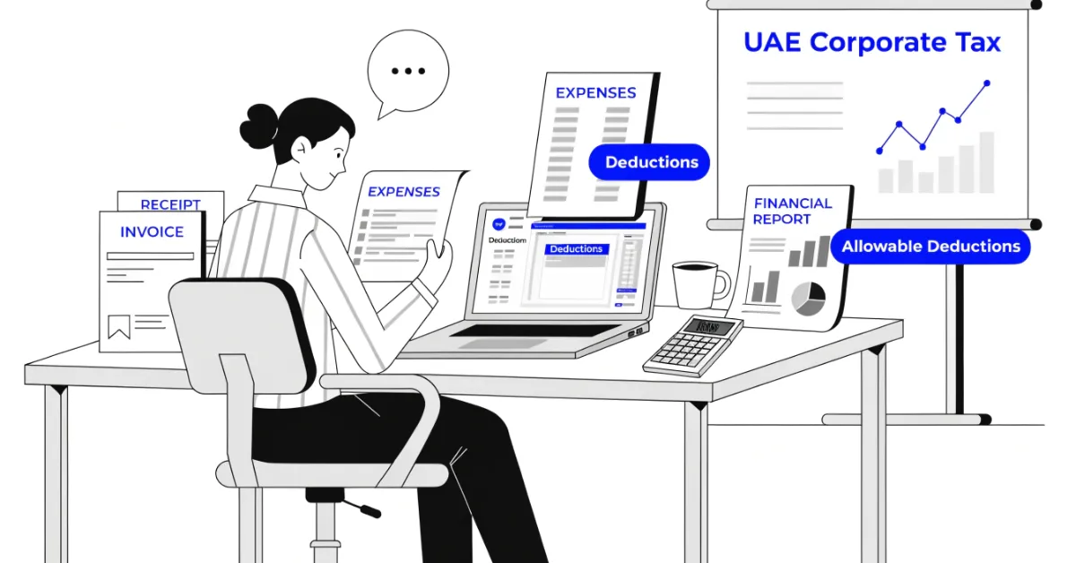 Freelancer Corporate Tax business income and allowable tax deductions with accounting records, invoices, receipts, and financial reports for UAE freelancers.