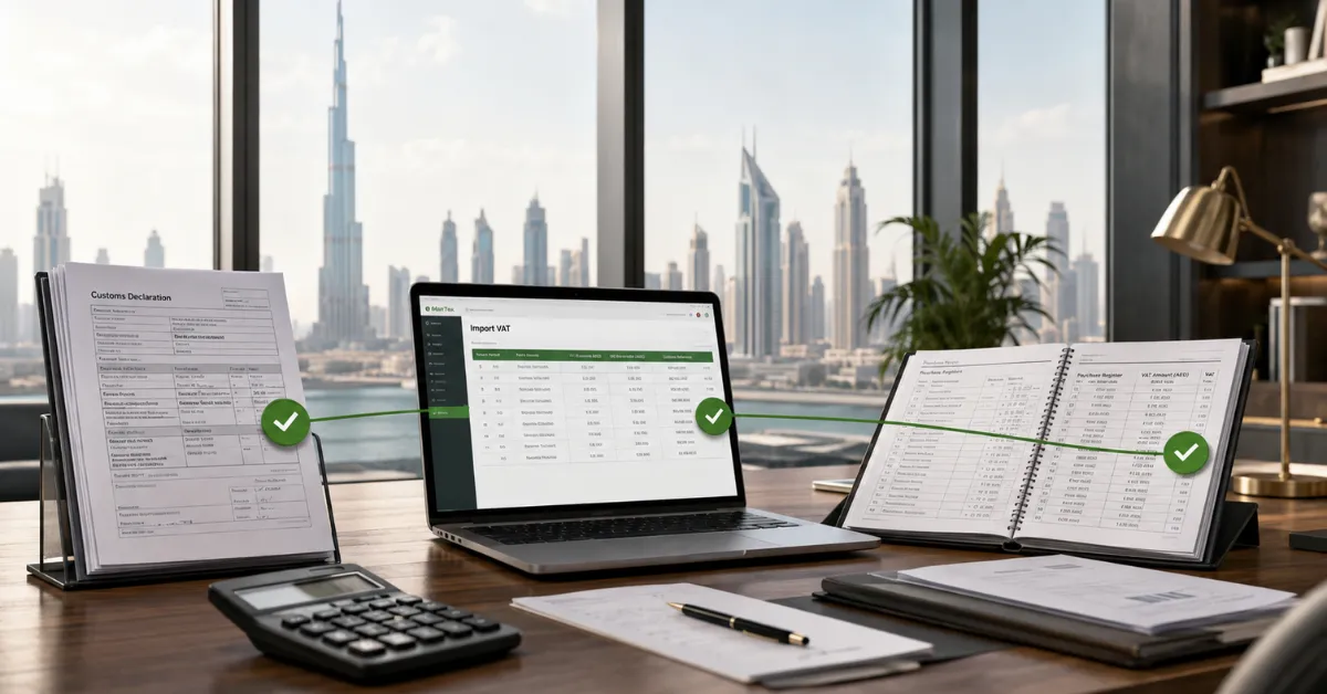 Import VAT UAE Customs Reconciliation exception review identifying mismatches in Customs declarations, accounting records and VAT reporting.