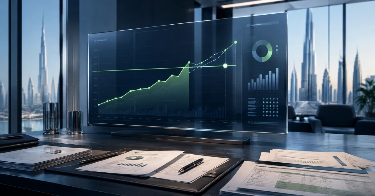 VAT Registration rolling 12-month turnover calculation showing monthly taxable revenue against the UAE mandatory threshold.