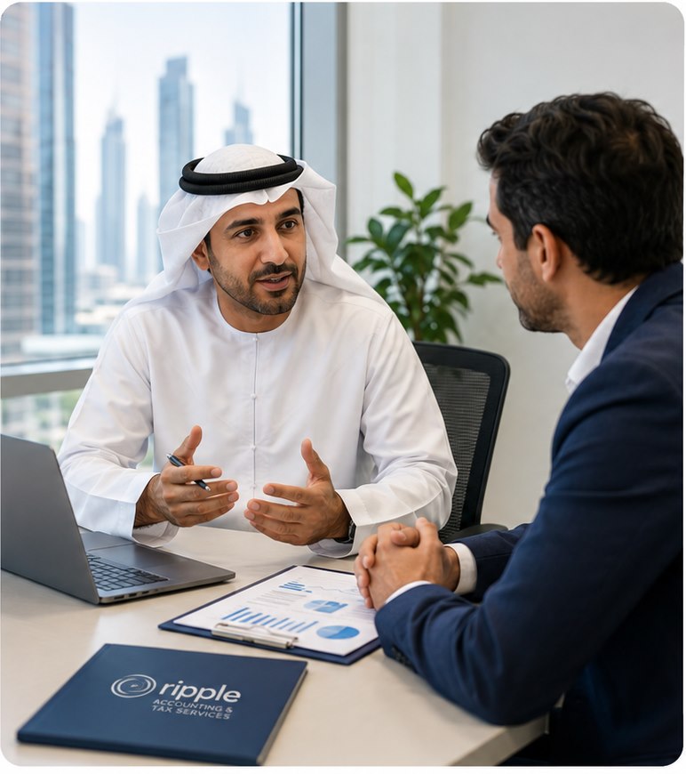 Ripple corporate tax advisor meeting a UAE business client in Dubai