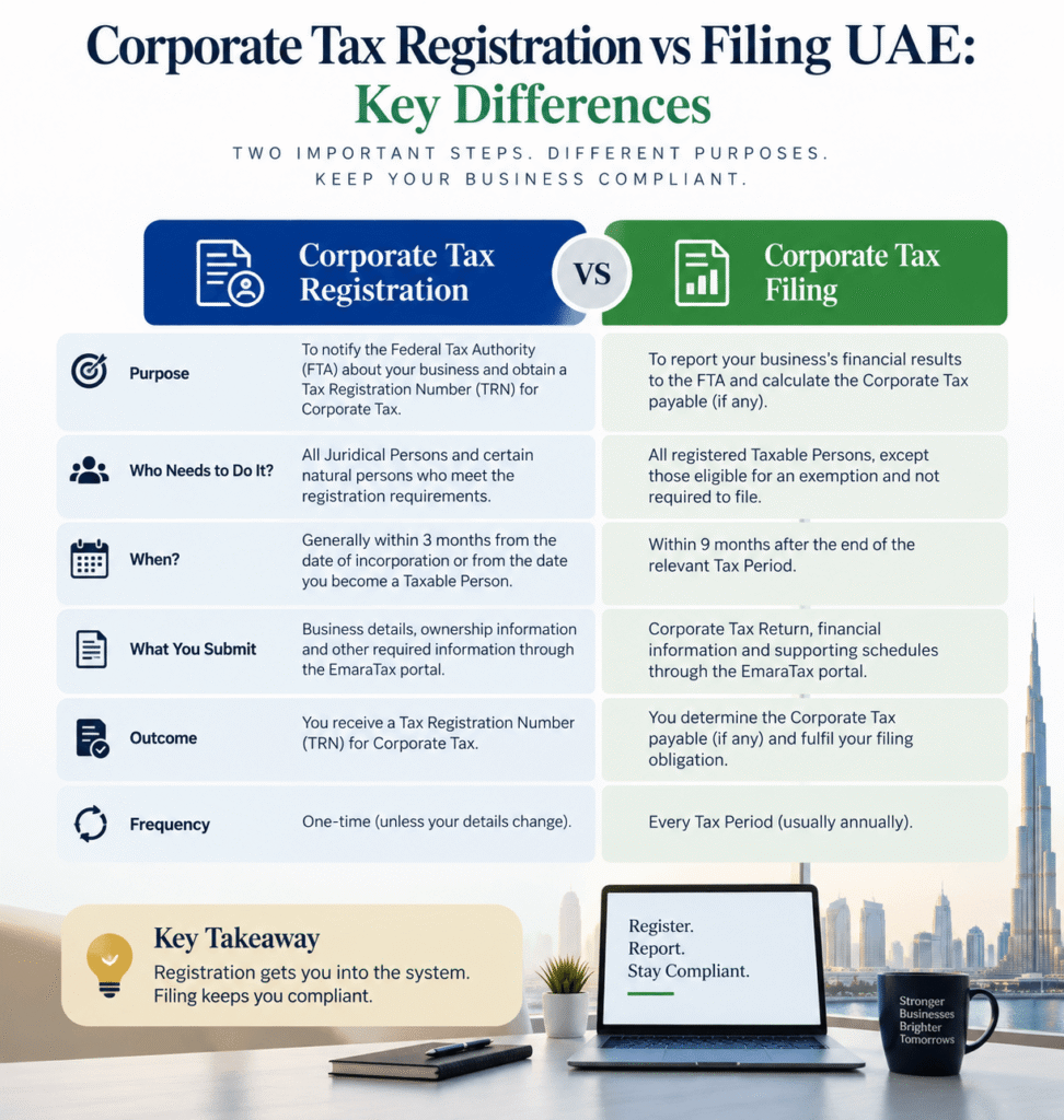 Corporate Tax Registration vs Filing UAE