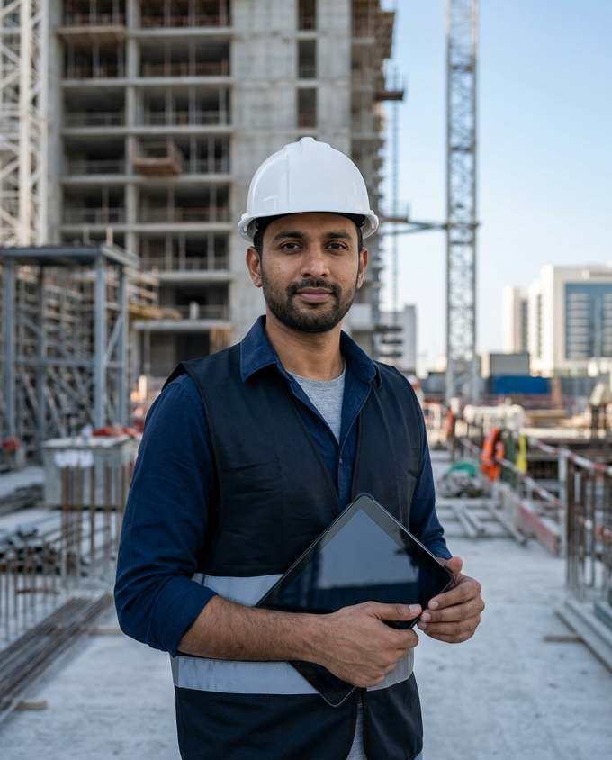 A Ripple adviser on a UAE construction site reviewing project records