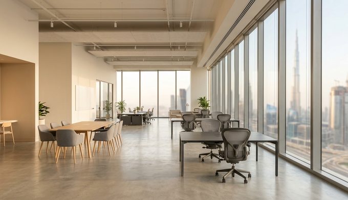 A commercial office floor in a Dubai business tower
