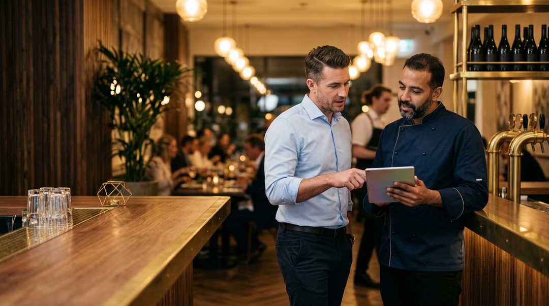 A Ripple adviser going through weekly figures with a restaurant manager