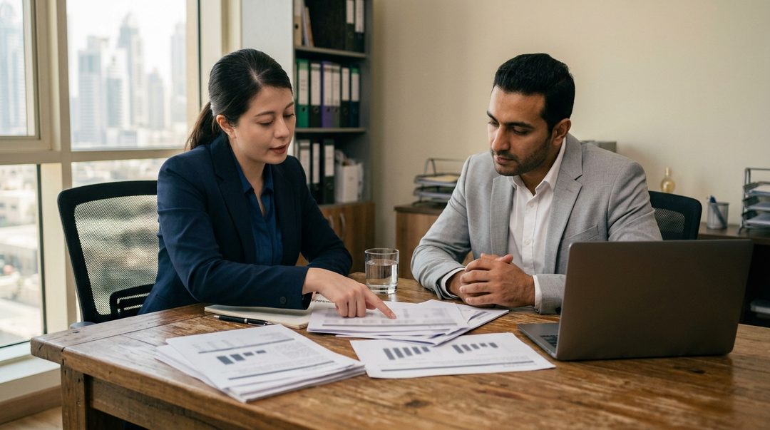 A Ripple adviser reviewing the month's revenue and ledger reports with a hotel's finance manager